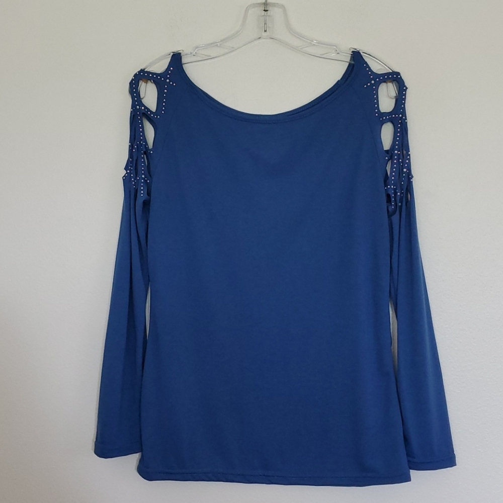 Unbranded Blue Cut Out Shoulders Top M